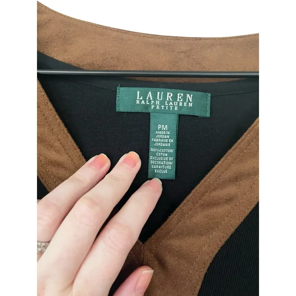 Lauren Ralph Lauren Womens Black Brown Trim Dress Size  Medium Petite